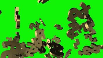 Random 3D golden dollar signs falling in green screen background video