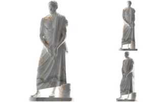 Elegant white marble statue of Demosthenes in gold finish, perfect for luxury branding png