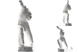 Renacimiento arrodillado hombre estatua en blanco mármol oro material Perfecto para vestir y álbum cubre png