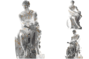 Luxurious white marble and gold statue of Ludovisi Ares, perfect for fashion apparel promotion png