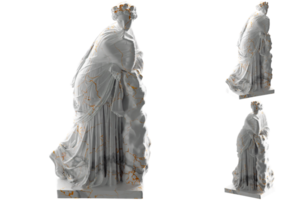 White marble statue of Polyhymnia with gold accents. Perfect for website and social media promotion png