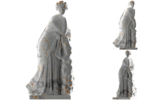 White marble statue of Polyhymnia with gold accents. Perfect for website and social media promotion png