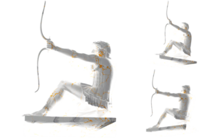 Seated Hercules in white marble and gold, perfect for decor and apparel png