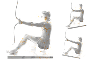 Seated Hercules in white marble and gold, perfect for decor and apparel png