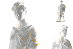 santo Giorgio statua nel bianca marmo oro. Perfetto per abbigliamento, album copertine, sociale media promozione png