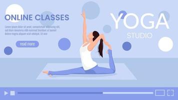 Online sport classes banner, web, landing page concept with woman doing exercises. vector