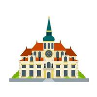 Loreta. Prague tourist attraction. Czech architecture. Travel to Europe. Christian Church and Palace. Old town. Beautiful house and building. Baroque style. Flat cartoon vector