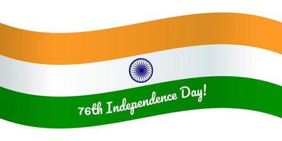 76th Indian Independence Day banner, ribbon with tricolor of India, greeting and invitation banner. vector