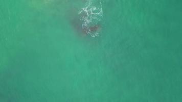 Rock in Weligama bay in indian ocean by drone. Sri Lanka south coast video