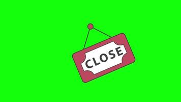 Closed Sign banner Animation. Slow motion movement video isolated on green screen background.