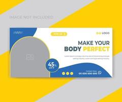 Fitness fast time workout bodybuilding gym web banner design template with black color or gradient vector layout