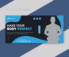 Fitness fast time workout bodybuilding gym web banner design template with black color or gradient vector layout