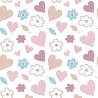 Seamless pattern with flowers and hearts. Romantic print with flowers. Girly vector illustration.