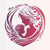 Mother and child hugging in heart shaped frame ornamental vector