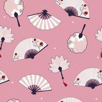 Seamless pattern with hand fans in pink colors. Vector graphics.