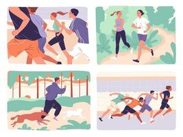 Group of running people. Men and women jogging vector