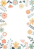 Beautiful summer pastel border frame with flowers and leaves. Isolated on white background. Template for flyer, invitation card. vector