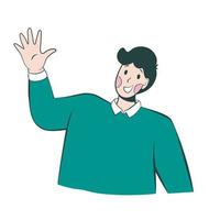 Young man waving hello in outline style vector