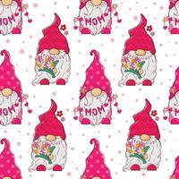 pattern with cartoon pink gnomes with flowers for Valentine's Day and Mother's Day vector