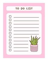 Cute to do list template with floral element. Funny design of daily planner, schedule or checklist. Perfect for planning, memo, notes and self-organization. Vector hand-drawn illustration.