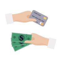 hands with money and credit card vector