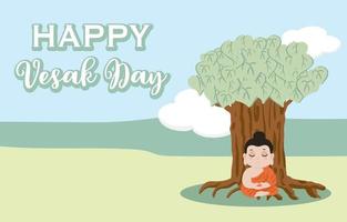 happy vesak day background with monk vector