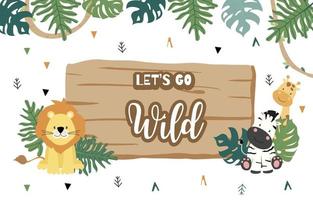 Wood frame collection of safari background set.Editable vector illustration for birthday invitation,postcard and sticker