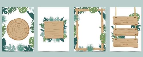 Wood frame collection of safari background set.Editable vector illustration for birthday invitation,postcard and sticker