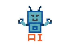 Cute pixel cartoon 8 bit character robot or AI pixel cross stitch style can chat learn AI technology robot for education calculate chat bot vector. vector