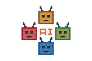 Cute pixel cartoon 8 bit character robot or AI pixel cross stitch style can chat learn AI technology robot for education calculate chat bot vector. vector