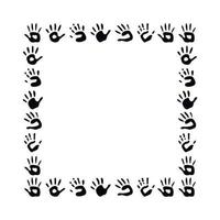 Flat vector painting tools in childish style. Hand drawn square frame of palm prints