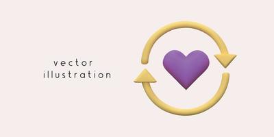 Vector 3D illustration of a good feedback cycle. Heart and arrows 3D render