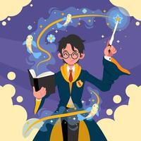 Magic Student Testing a New Spell vector