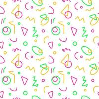 Seamless pattern squiggle scribble in 90s style. Fun colorful line doodle for children. Creative abstract design with basic shapes. Great for textile, fabric, wallpaper, wrapping, background, paper vector