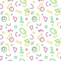 Seamless pattern squiggle scribble in 90s style. Fun colorful line doodle for children. Creative abstract design with basic shapes. Great for textile, fabric, wallpaper, wrapping, background, paper vector