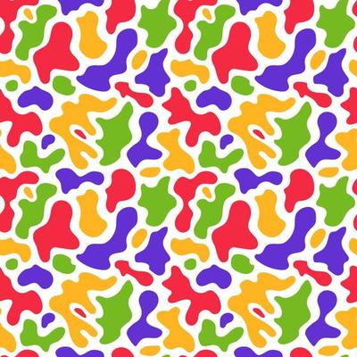 Spotted seamless pattern in rainbow colors, 90s style. Bright neon colorful abstract trendy design. Psychedelic fluid drops. Great for textiles, fabrics, wallpaper, wrapping, backdrop, paper, print