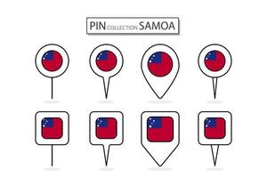 conjunto de plano alfiler Samoa bandera icono en diverso formas plano alfiler icono ilustración diseño. vector