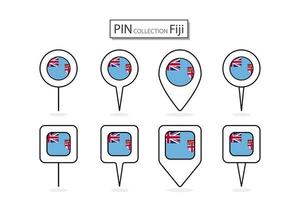 conjunto de plano alfiler Fiji bandera icono en diverso formas plano alfiler icono ilustración diseño. vector