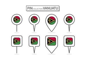 Set of flat pin Vanuatu flag  icon in diverse shapes flat pin icon Illustration Design. vector