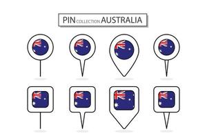 Set of flat pin Australia flag  icon in diverse shapes flat pin icon Illustration Design. vector