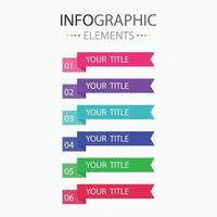 Flat infographic element ribbons style template colorful with 6 colors isolated on white background. vector