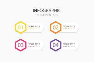 Flat infographic element hexagon template colorful with 4 colors isolated on white background. vector