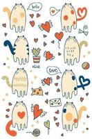 Hand drawn doodle style Valentine's cat collection. Perfect for tee, stickers, poster. vector