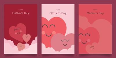 set flat happy mother day, women day theme design moms with child scene in love heart shape template for card, poster and banner design vector EPS10