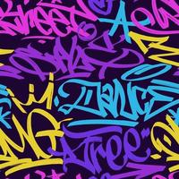 multicolored graffiti background with marker letters, bright colored lettering tags in the style of graffiti street art. Vector illustration seamless pattern