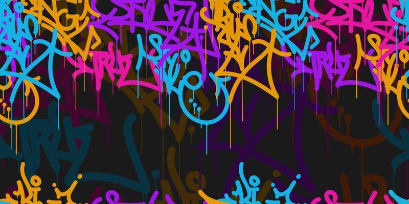 graffiti background with marker letters, bright colored lettering tags