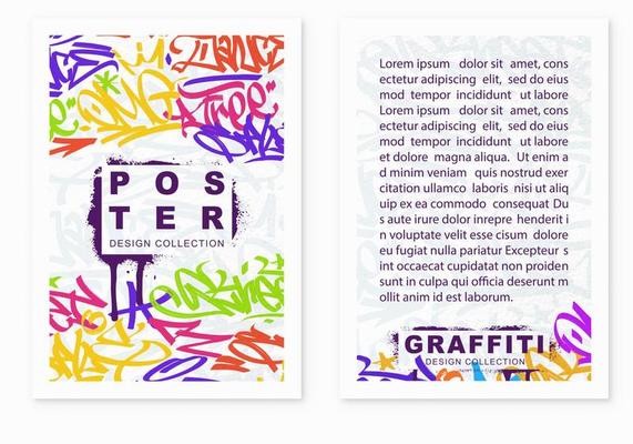 multicolored graffiti poster background with marker letters, bright colored banner lettering tags in the style of graffiti street art. Vector illustration template set