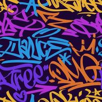 multicolored graffiti background with marker letters, bright colored lettering tags in the style of graffiti street art. Vector illustration seamless pattern