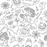 Seamless pattern, background Vector illustration, halloween party elements. Set of icons in cartoon style.