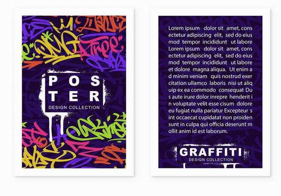 multicolored graffiti poster background with marker letters, bright colored banner lettering tags in the style of graffiti street art. Vector illustration template set